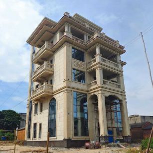 嘉峪关 黄金麻花岗岩石材别墅外墙干挂搭配（雕花栏杆花瓶柱门楼罗马柱）