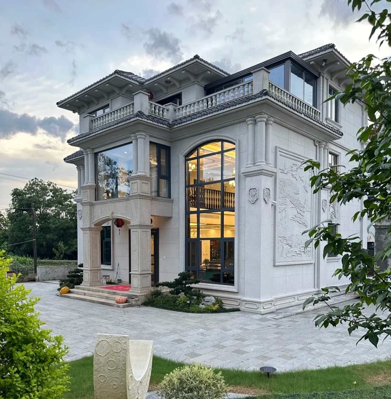 嘉峪关 白麻花岗岩私人别墅干挂石材豪华定制