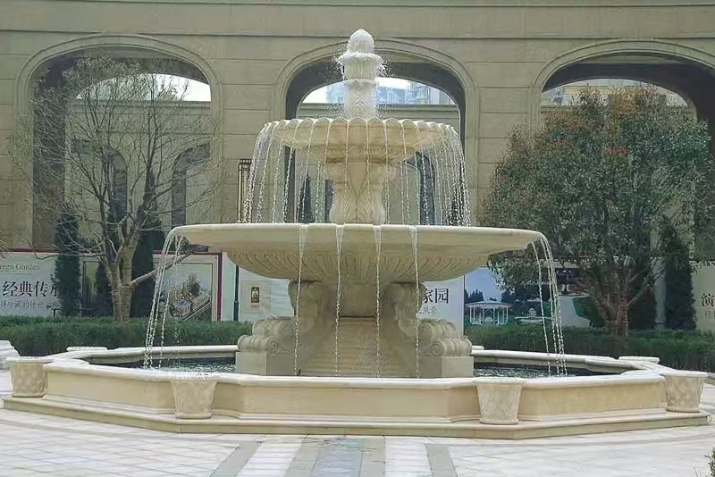 嘉峪关 黄金麻花岗岩异型加工——户外庭院石雕流水喷泉