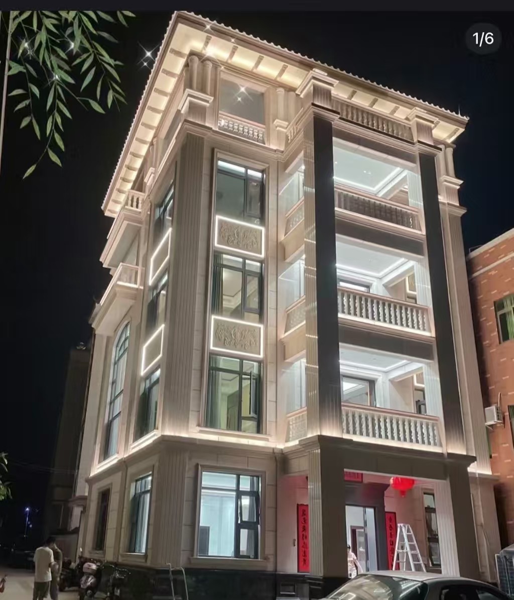 嘉峪关 芝麻白花岗岩别墅外墙夜间效果