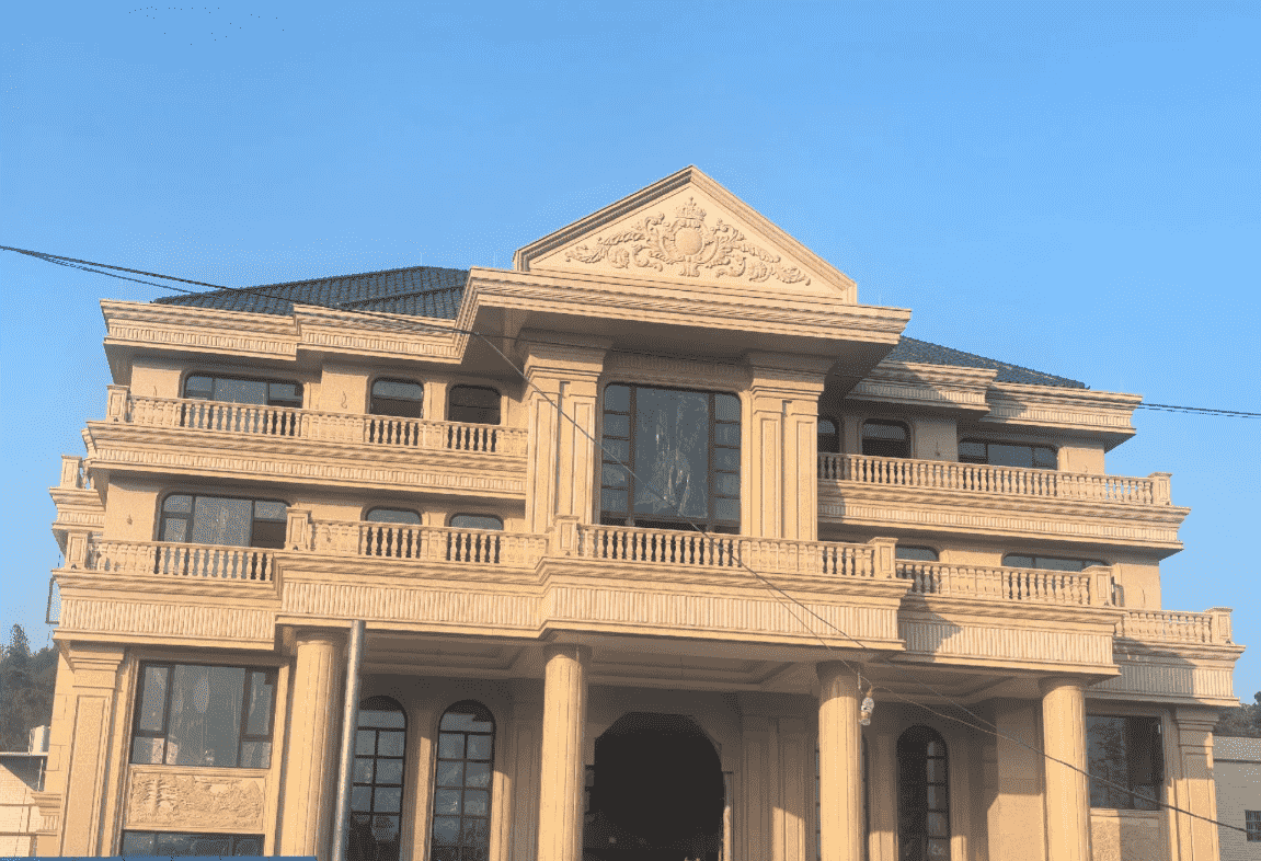 嘉峪关黄金麻别墅外墙干挂石材效果示例